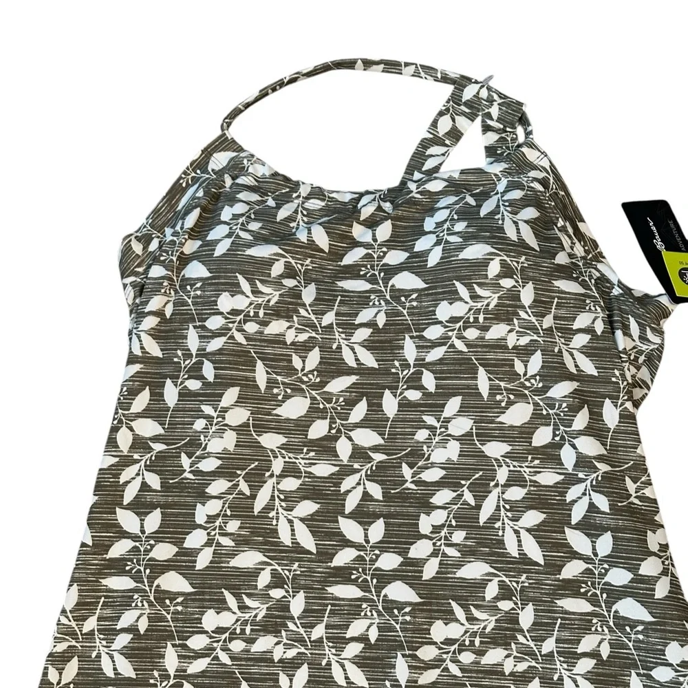 Eddie Bauer Sun Dress Olive Green White Leaf Print UPF 50 M Women NWT - Picture 2 of 10